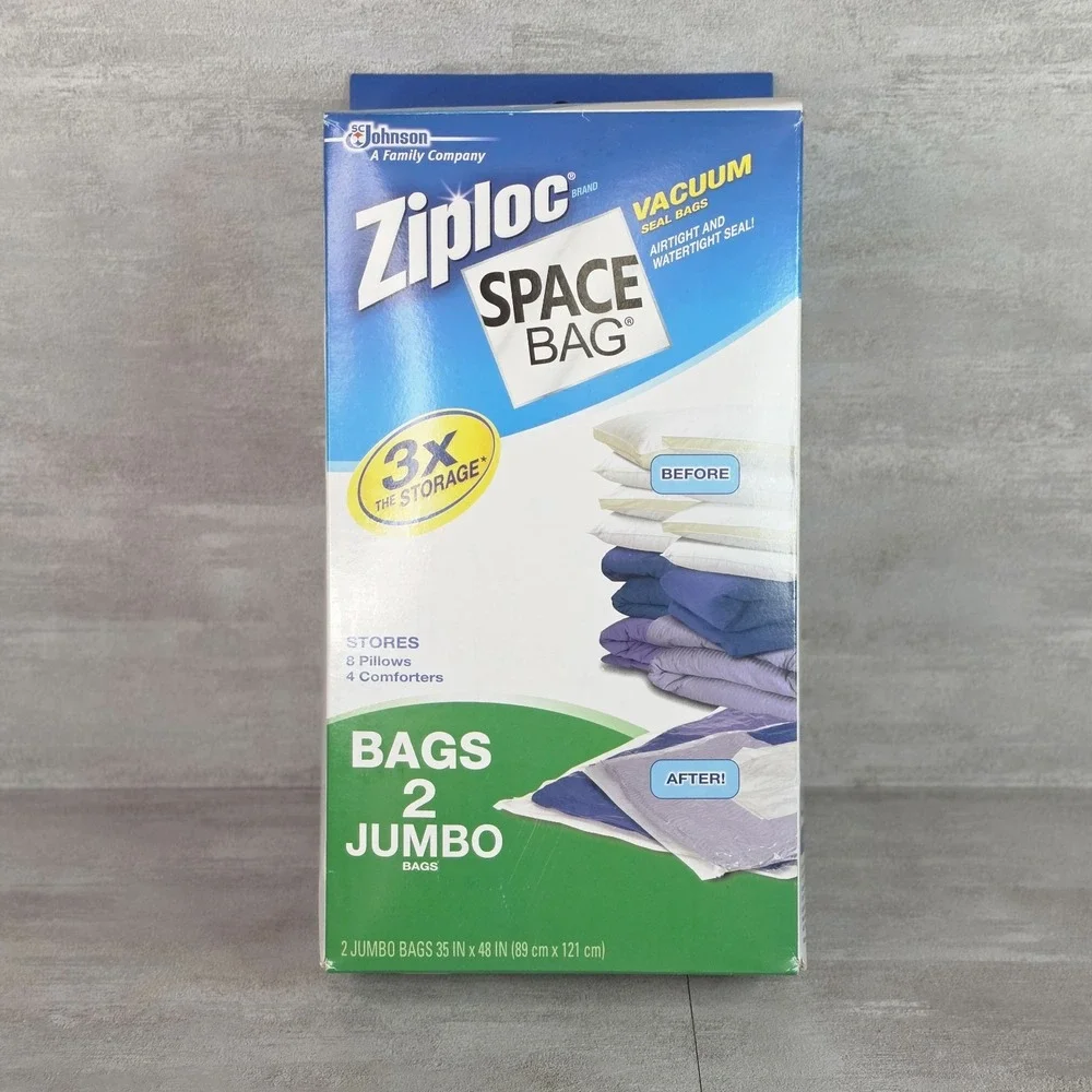 Ziploc Space Bag Pillows & Comforters 2 Jumbo Flats Airtight Waterproof Reusable